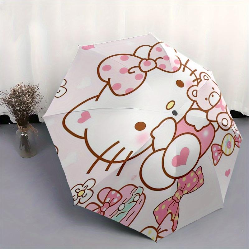 Hello Kitty,Cute Automatic Folding Umbrella-Simple 8-Rib Design, Bright Cartoon Pattern, Durable Iron Frame, Suitable For Travel, Outdoor, B