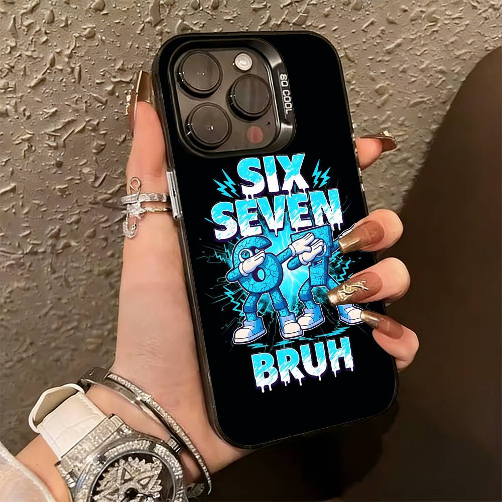 Six Seven 6 7 Phone Case For iPhone 17,16,15,14,13,12,11 Plus,Pro Max,XS,Colored Silver Plated Inside Cover