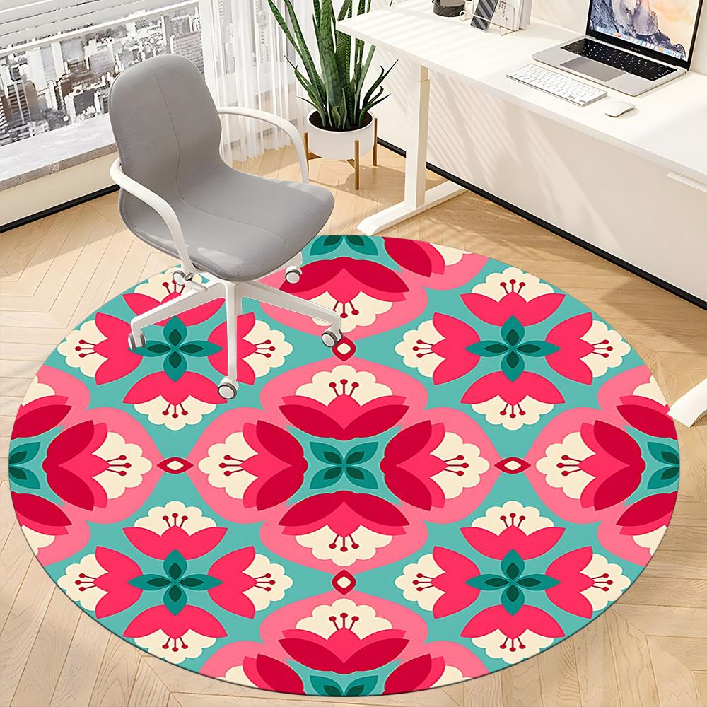 1pc Floral Pattern Office Round Rug, Carpet for Office, Gaming, Lightweight Round Floor Mat yy260208047