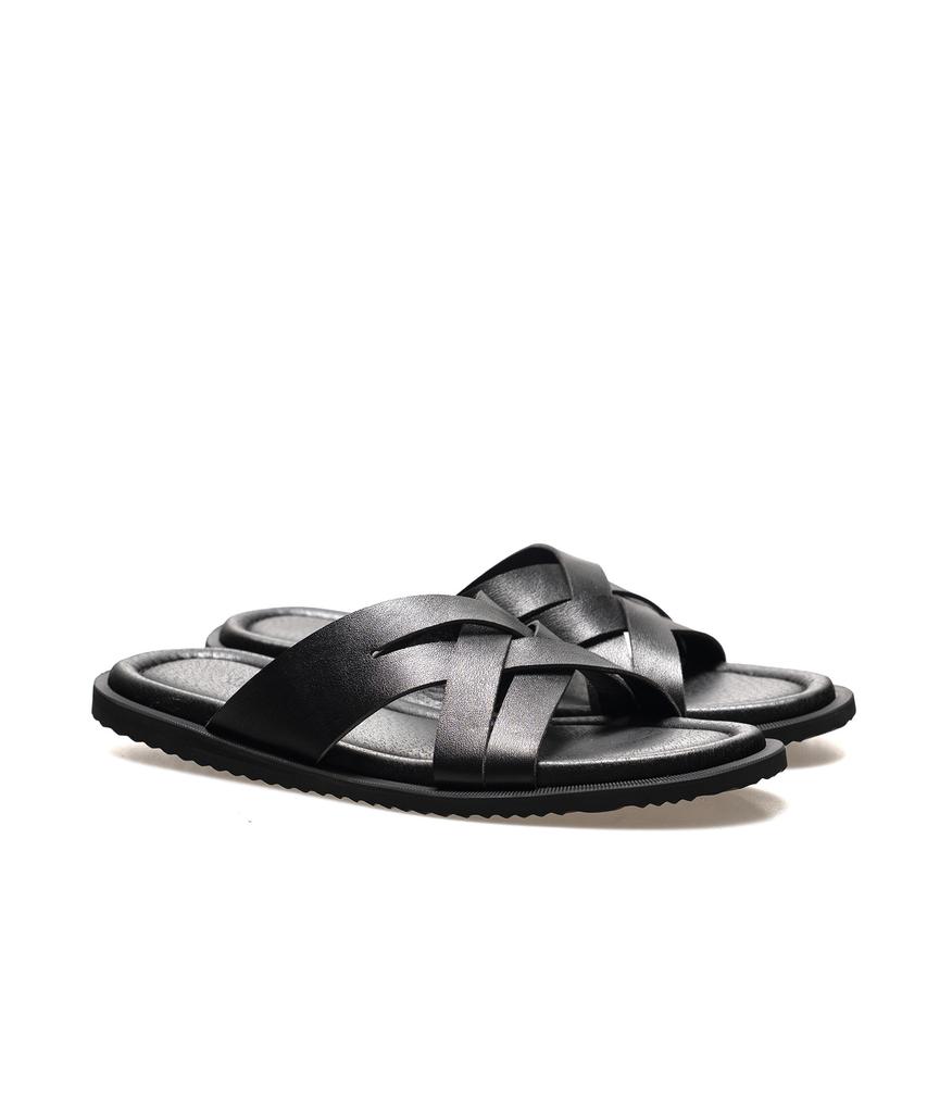 Allclassic Alc7002 Intrecciato Leather Slippers_Black