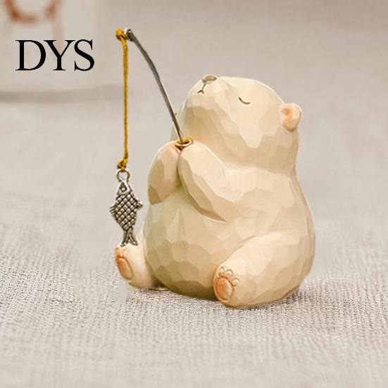Modern Desktop Plant Holder Leisure Fishing Frog/Cat/Panda/Bear Statue Ornaments, Clear Mini Vases Miniature Cute Animal Ornaments Figurines