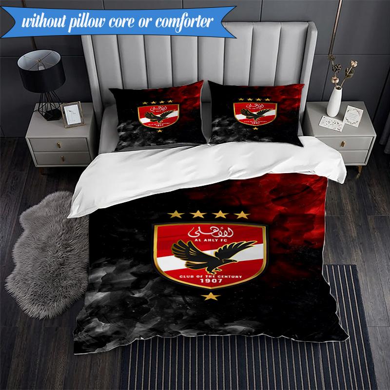 3PCS Ahly Football club Printed Soft Bedding Set,Including 1pc Duvet Cover And 2pcs Pillowcases Perfect for Bedroom, Dormitory, Fan gift
