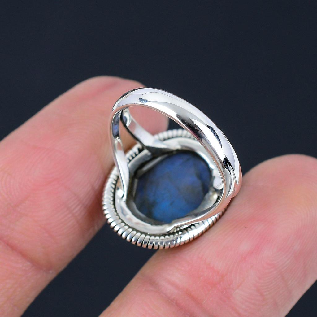 Заметное кольцо из натурального лабрадорита из стерлингового серебра 925 пробы с разделенным хвостовиком для женщин и девочек