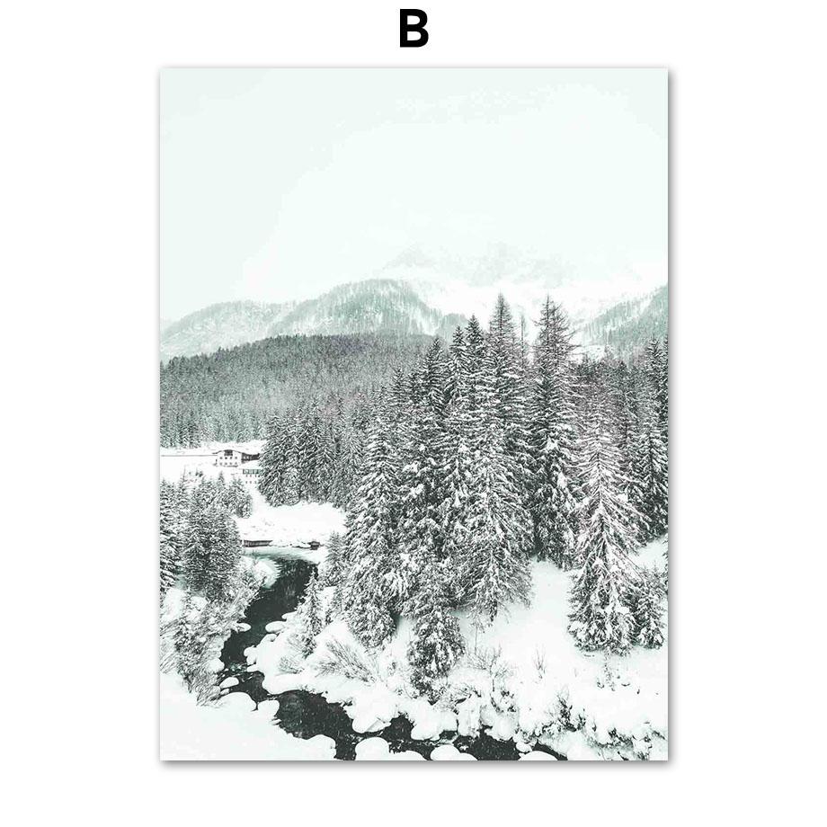 Winter Snow Forest Mountain Pine Tree Moose Deer Wall Art Canvas Painting Posters And Prints Wall Pictures For Living Room Decor