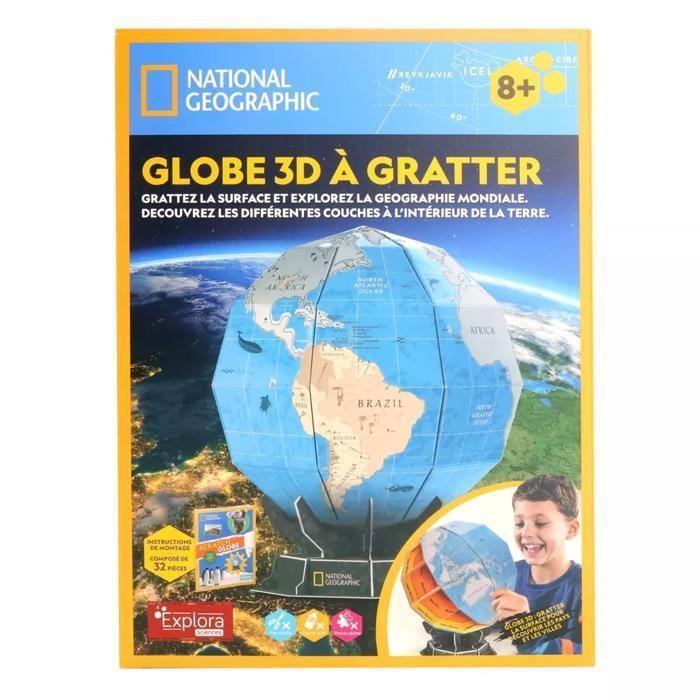 Puzzle 3D Globe Terrestre - Maquette à Gratter - Bleu - Pour Enfants à Partir de 8 Ans - Sans Colle ni Outils