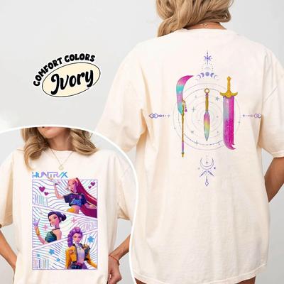 Kpop Охотники на демонов Футболка Comfort Colors Подарок для женщины Jinu Манга Kpop Huntrix Значок Мерч Охотника на демонов Saja Футболка для фанаток