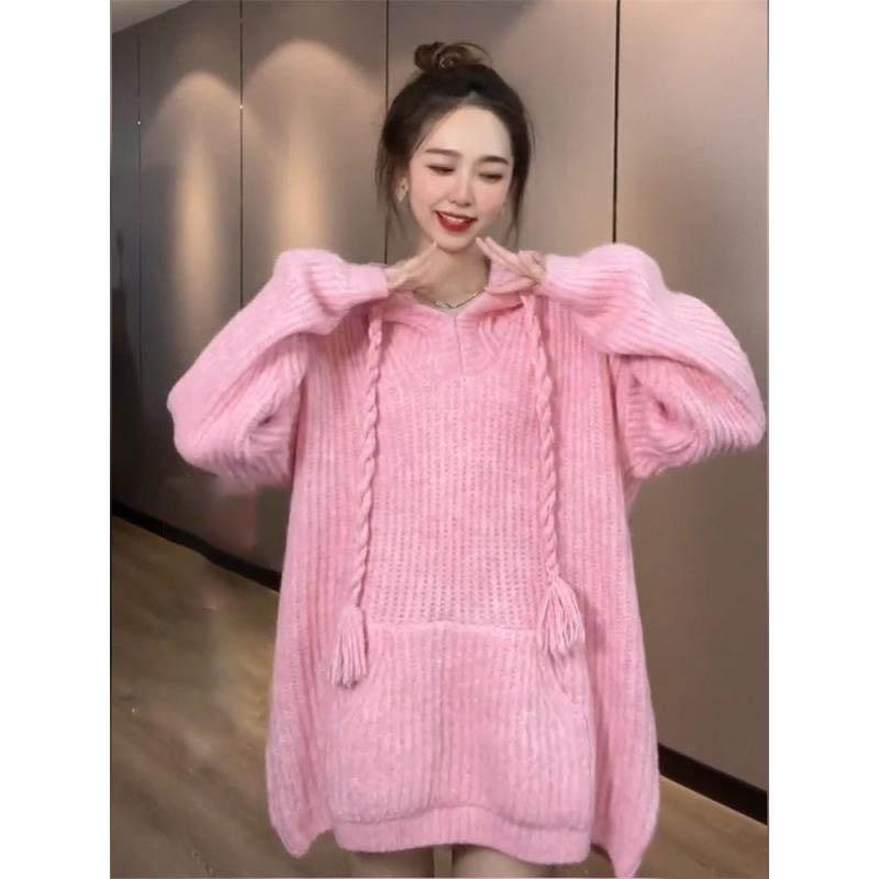 Вязаные худи в корейском стиле для женщин, весна-осень, с длинными рукавами, с капюшоном, свитера-пальто, модные, милые, универсальные худи