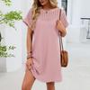 Женское модное однотонное платье с круглым вырезом, кружевной вставкой, свободного кроя, с коротким рукавом