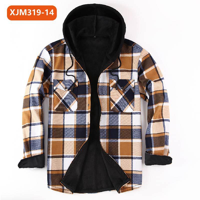 Мужская многослойная клетчатая рубашка с капюшоном — теплая плотная рубашка с длинным рукавом для осени и зимы