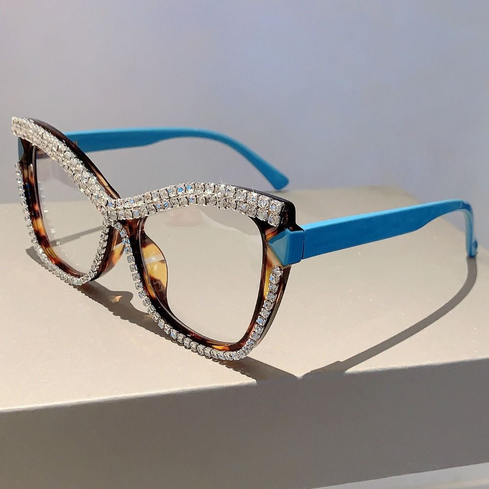 Fashion Anti-Blue Light Glasses Luxury Large Frame Eyewear Convenient Rhinestone Glasses Selfie