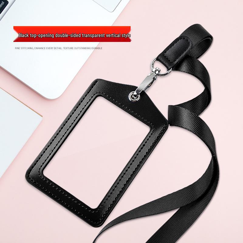 Genuine Leather ID Card & Badge Holder with Lanyard