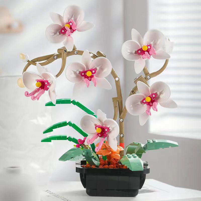 Creative Bouquet Orchid Flowers Building Blocks City Romantic Home Decoration Diy Friends Bricks Toys For Children Girls Gifts