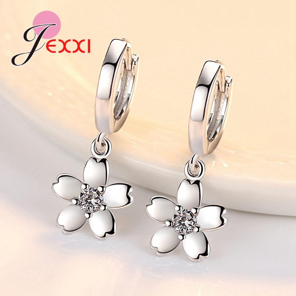 925 Sterling Silver Dangle Earrings for Women Girls Theme Party Decoration Novel Geometric Flower Cubic Zirconia Earrings