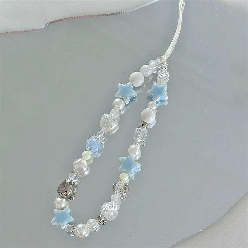 Star Pearl Beaded Phone Chain Hanging Cord Mobile Lanyard Phone Strap Women Girls