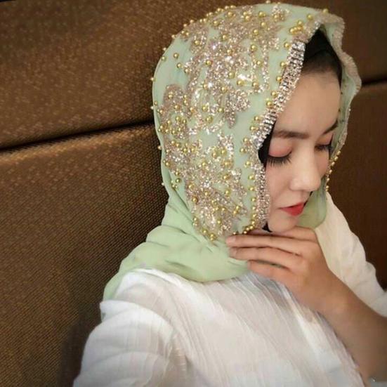 Fashion Women Bead Decor Islam Muslim Ramadan Hijab Wrap Shawl Scarf Accessory