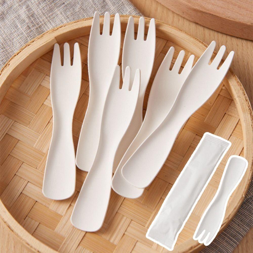 100Pcs Individual Packing Disposable Spoon Fork Eco-Friendly Dessert Cake Scoop Household