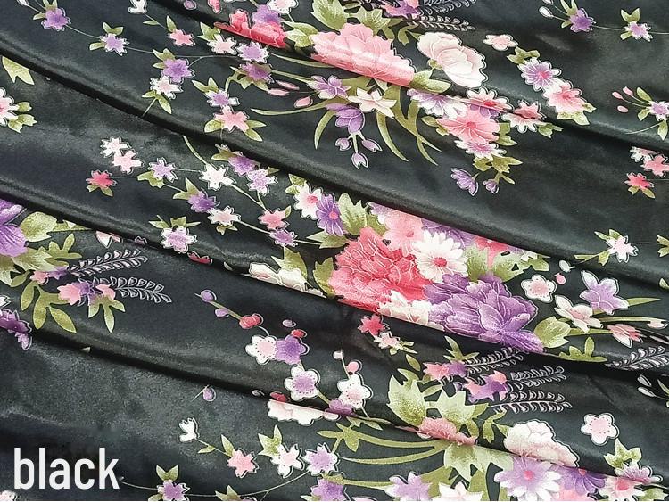 Floral Satin Print Cheongsam Pajamas with Ribbon Headdress and Lantern Kimono Quilt Fabric