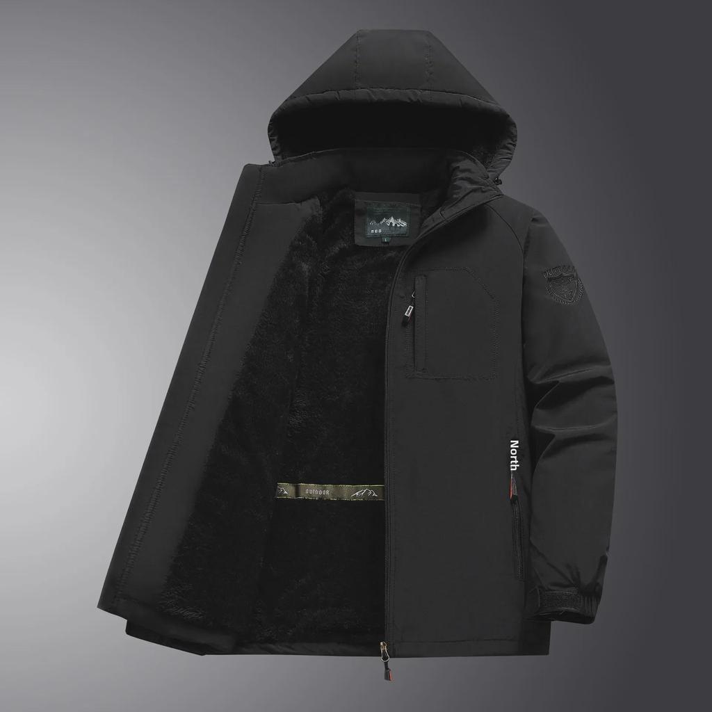 Men's Plus Size Waterproof Breathable Jacket - Medium To Long Style, Thick Velvet for Autumn & Winter Outdoor Wear