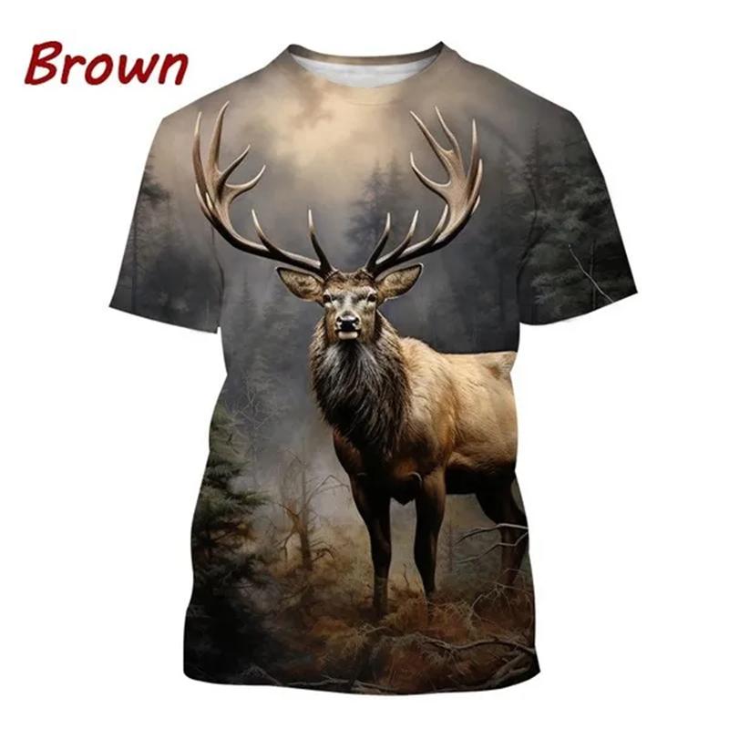 Летние топы для мужчин и женщин, охота на лося, оленя, камуфляж, 3D-принт, по всей поверхности, футболка большого размера с коротким рукавом, крутая одежда, топы