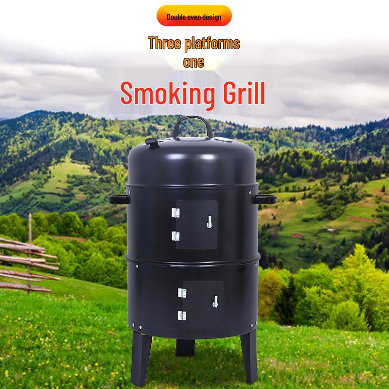 Outdoor Multi-Functional BBQ Smoker & Grill Oven with Rack