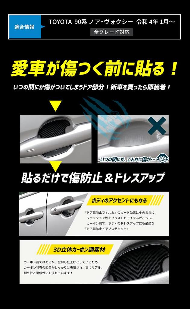 YOURS 90 Series VOXY NOAH Exclusive Door Scratch Prevention Door Protector Set of 4 [B/C] Black Black Door Knob Scratch Prevention 90VOXYNOAHTOYO