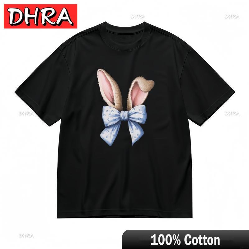 Womens Comfortable Comfy Classic TShirt Pink Ear Rabbit with Floral Accent Tee Cool Interesting Harajuku Graphic TShirts