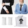 Women Elegant Ruffled Bowtie Fake Collar Half Shirt and Wrist Cuffs False Sleeves Set Sweater Dresses Clothing Accessory