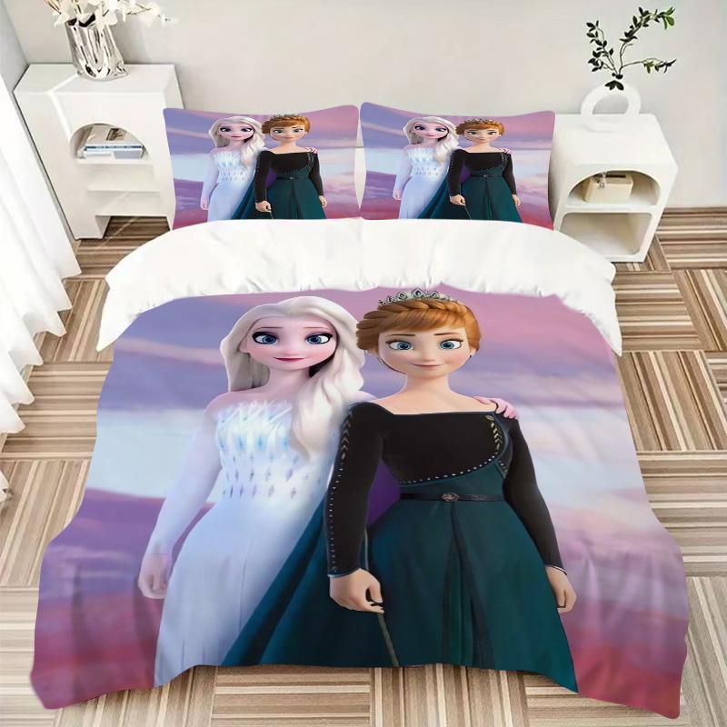 3pcs Elsa & Anna Frozen II Princess Print Cover Set Ultra Soft, Breathable, and Comfortable Bedding with Stylish Design for Bedroom and Guest Roo