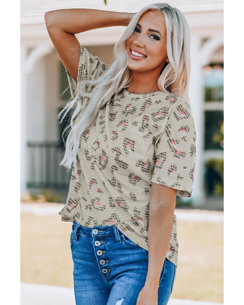 Azura Exchange Топ с короткими рукавами из вафельной вязки