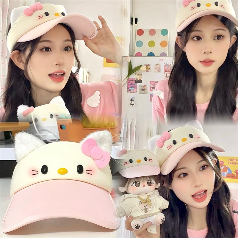 Солнцезащитный головной убор HelloKitty с пустым верхом, милый пустой верхний головной убор, солнцезащитный козырек, открывающий лицо, маленькая мультяшная девочка, кошка kt, солнцезащитная шляпа