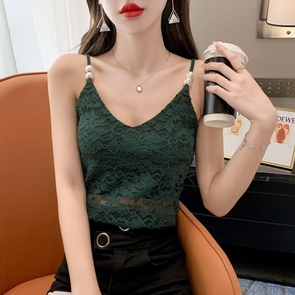 V-neck Camisole Lace Pearl Camisole Sexy Bandeau Tube Top Slim Undershirt Over Suit Underneath Tank Top