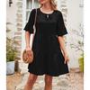 Women's Fashionable And Casual Flared Sleeve V-neck Solid Color Loose Dress