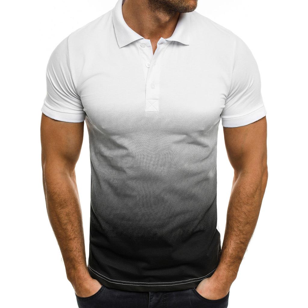 European and American Style Men's Spring and Summer Top Casual Turn Down Collar Sports T-Shirt Gradient 3D Print Short Sleeve Polo Shirt