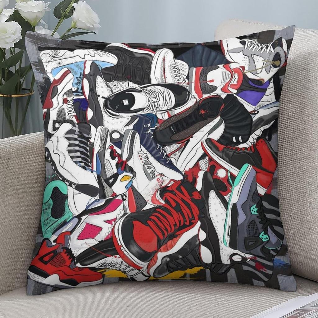 Sneaker Pillow Cover Basketball Shoe Pattern Decorative Throw Pillow Cases Cushion Cover Sneaker Pillowcase Square Hidden Zipper Cozy Soft for Couch