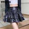 Женская черная юбка из искусственной кожи, летние мини-юбки в стиле панк, женская бандажная юбка с высокой талией на шнуровке, уличная одежда для девочек, короткие плиссированные юбки