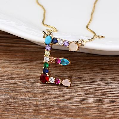 Nidin High Quality Wholesale 26 Letters Multi-color Zircon Necklace Copper Pendant Women Girl Fine Party Jewelry Family Gifts