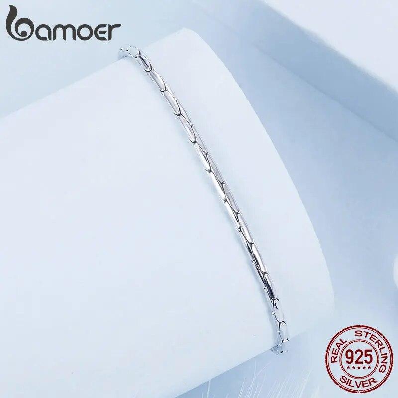 BAMOER White Gold Plated Bracelet for Women, 925 Sterling Silver Snake Chain Bracelet Dainty Fashion Basic Bracelet