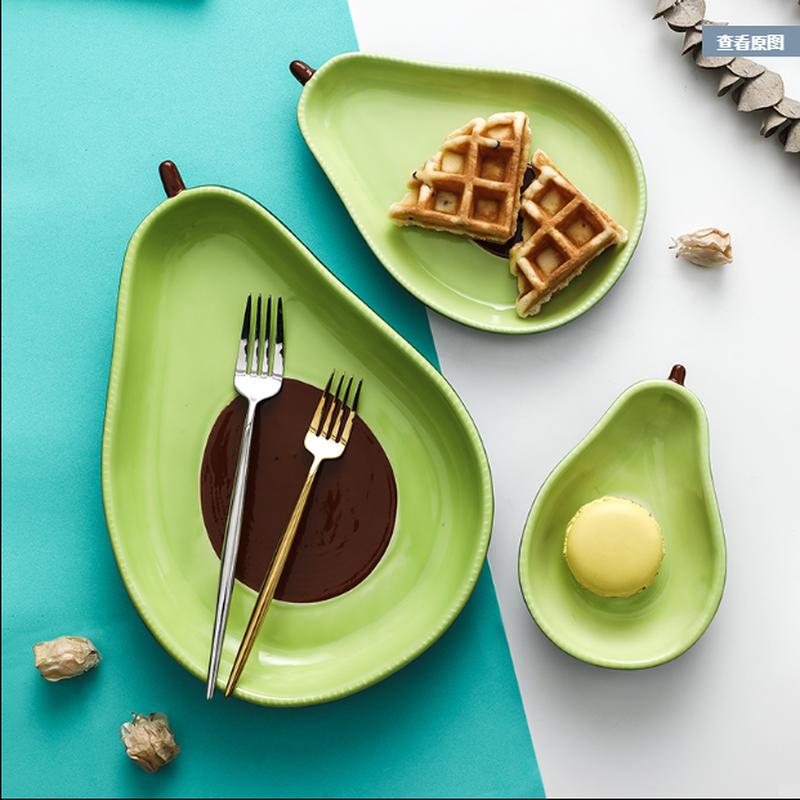 1pcs Huge Cute Avocado Shape Ceramic Fruit Salad Plate Snack Dish Rice Soup Bowl Tableware Supplies 6.5 Inch WF