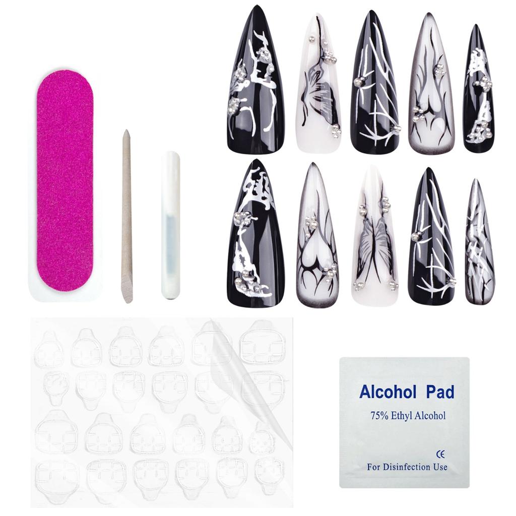 Women's High-End Dark Cool Nail- Art Nail Tips Love Butterfly Wearable Nail Tips(Glue 2ml)