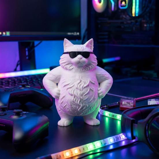 Забавная Крутая Статуэтка Кота 3D Печатная Милая Кошка в Солнечных Очках Фигурка Причудливый Котёнок Украшение для Рабочего Стола Подарки для Любителей Кошек