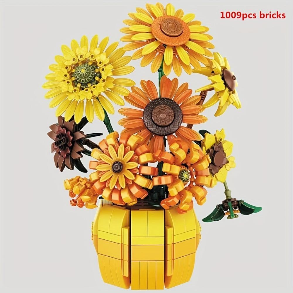 Sunflower Building Blocks Set, Artificial Flower Bouquet for Home Decor, DIY Building Toy Gift for Adults and Kids