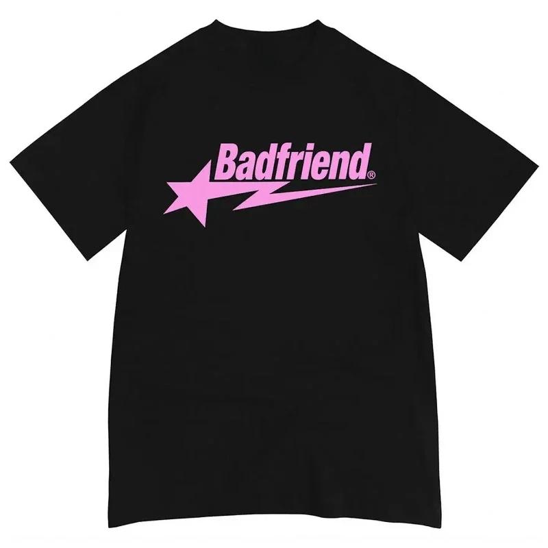 Cotton Lightweight Luxury Trend Badfriend Letter Printed T-shirt Hiphop Oversized Top Fashionable Casual Loose Versatile T-shirt