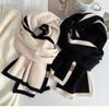 2024 Black and White Color Matching Scarf New Winter Style High-grade Border Knitted Wool Niche Design Versatile Boys and Girls