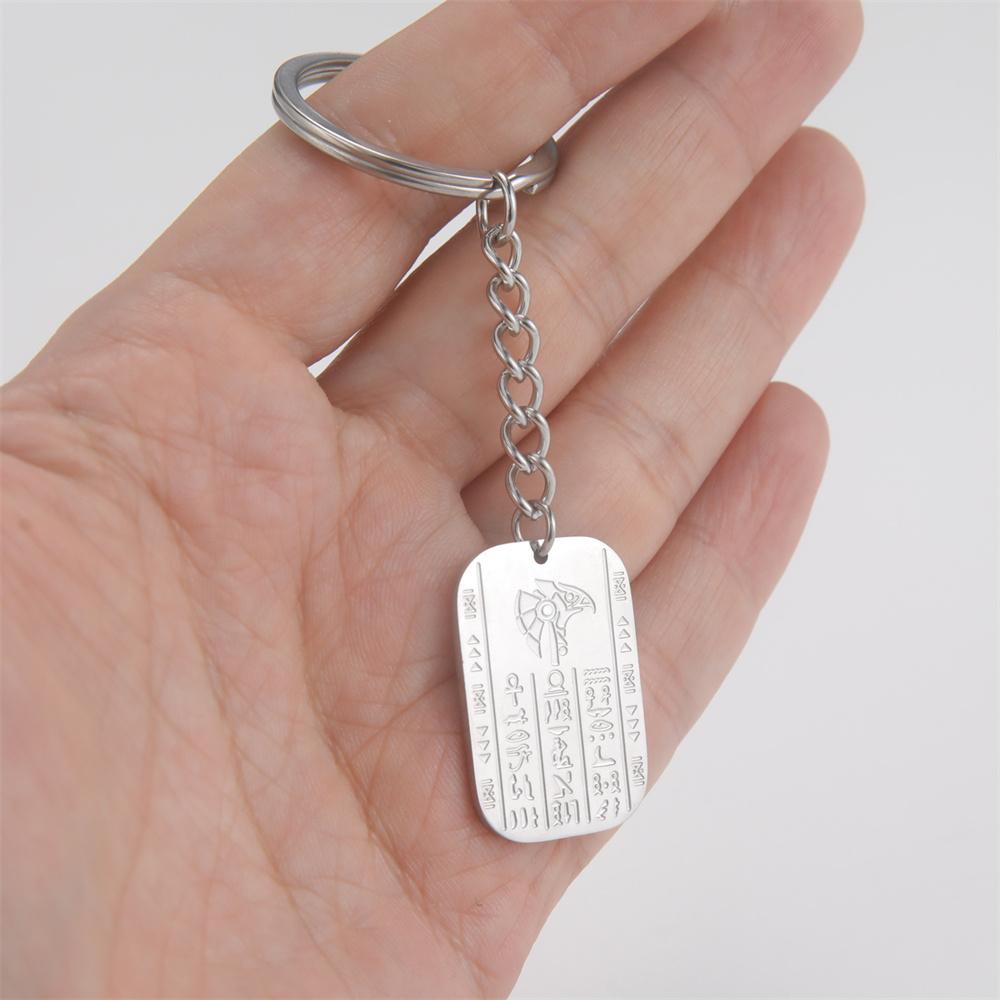 Stainless Steel Egyptian Cartouche Hieroglyph Pendant Keychain Protection Pharaoh Patronus Totem Keyring Amulet Jewelry