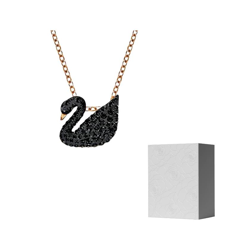 Swarovski Ожерелья женские, черные, с искусственными кристаллами, покрытие розовым золотом