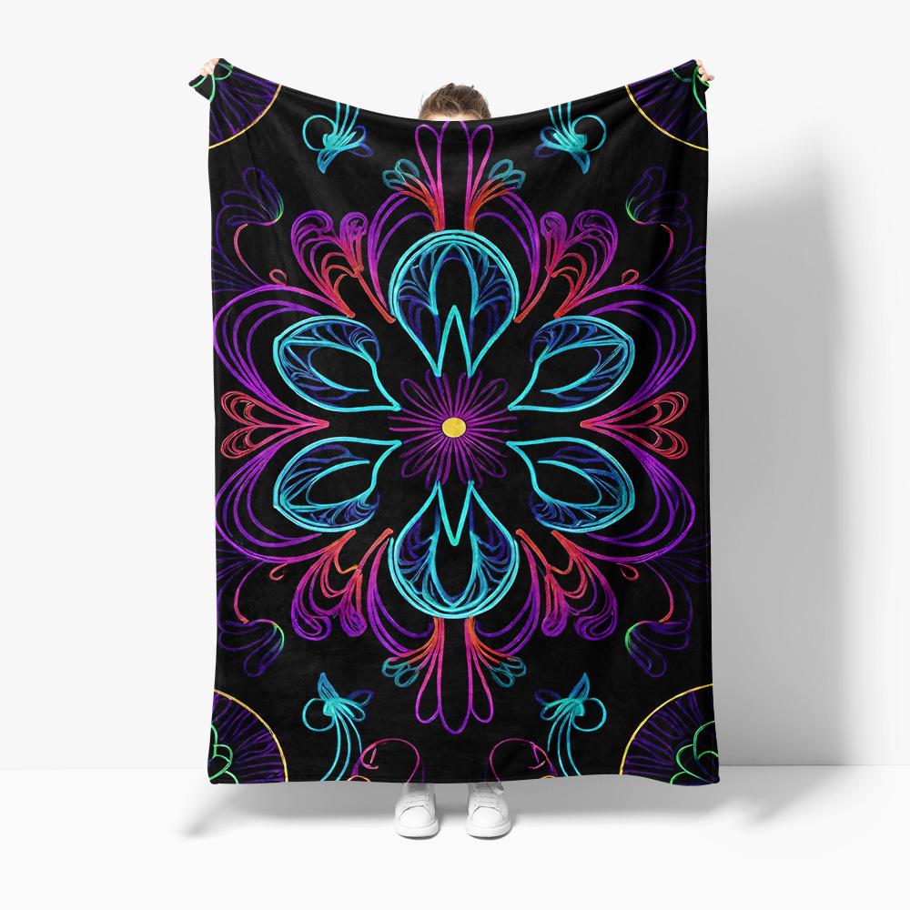 Vibrant Neon Colorful Paisley Mandala Glow in the Dark Fleece Blanket Throw for Teens Girls Kids Room Decor Gift