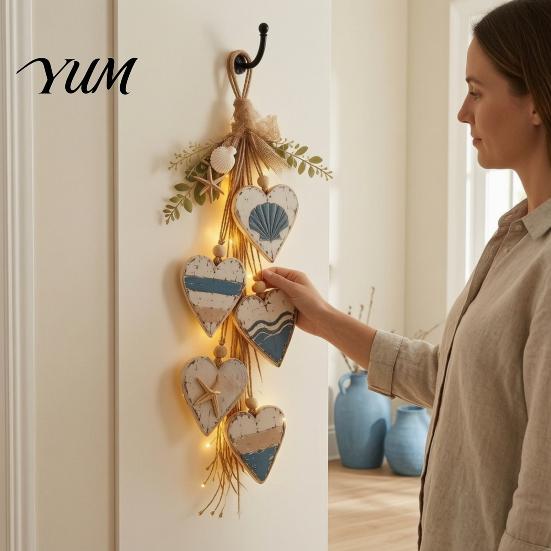 Charming Heart Shaped Art Hanging Wall Decor, 5 Layered Hearts Ornament, Rustic Farmhouse Coastal Style Wood Themed Home Accents Sign, Thanksgiving