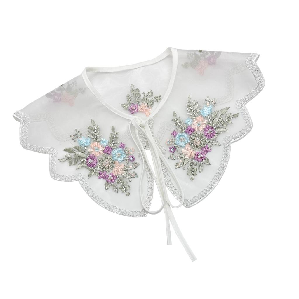 Elegant Organza Colorful Floral Embroidered Beaded Faux Collar for Fashionable Women Detachable Collar Shawl Capelet