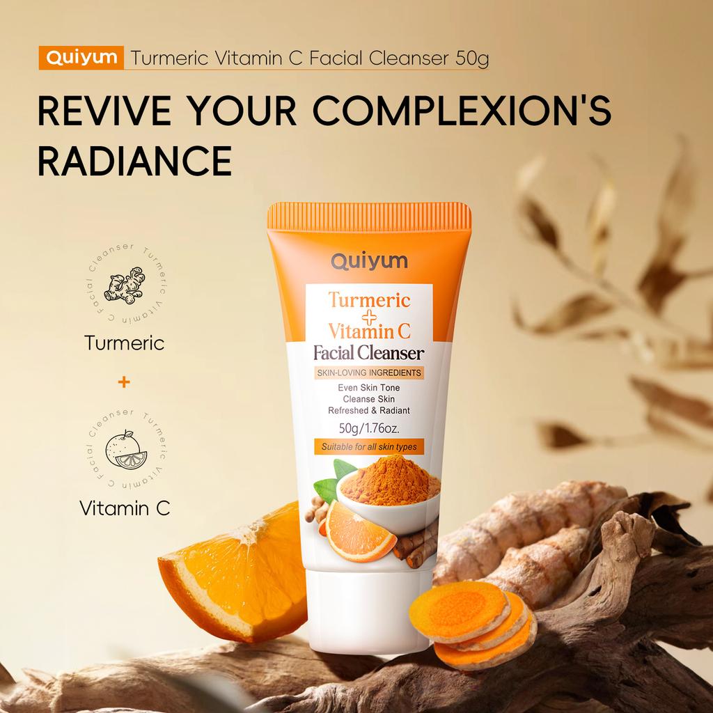 QUIYUM Очищающее средство для умывания лица с куркумой и витамином С (50г) - Увлажнение, уход за порами и осветление