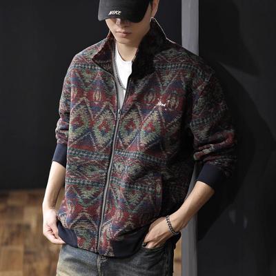 Мужской шерстяной кардиган большого размера, тяжелый: Этнический стиль Ретро Жаккардовый трикотаж для Осени/Зимы
